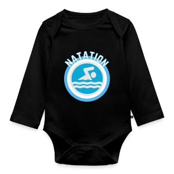 swimming pool - Organic Longsleeve Baby Bodysuit - black - Front