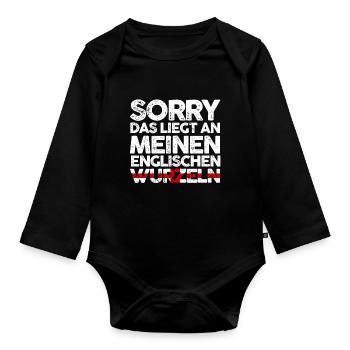 Englandische Wurzeln Engländer England - Baby Bio-Langarm-Body - Schwarz - Vorne