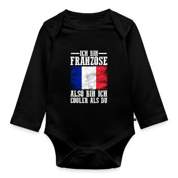 Frankreich Franzose Französisches - Baby Bio-Langarm-Body - Schwarz - Vorne
