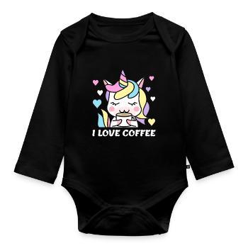 I Love Coffee Potions Woman Unicorn Women Caffeine - Organic Longsleeve Baby Bodysuit - black - Front
