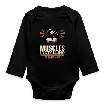 Installing muscles please wait Weightlifter Art - Baby Bio-Langarm-Body - Schwarz - Vorne