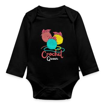 Art au crochet mignon pour tricoteur et crocheteur - Body Bébé bio manches longues - noir - Devant