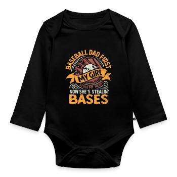 Baseball Papa Vatertag Baseballspieler - Baby Bio-Langarm-Body - Schwarz - Vorne