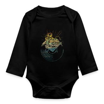 DJ Tshirt for Party Disc Jockey Rave Techno Mixer - Organic Longsleeve Baby Bodysuit - black - Front