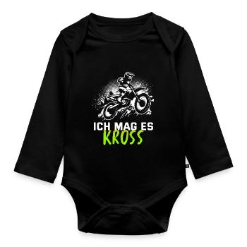 Motocross Tshirt Für Herren Damen Enduro Supermoto - Baby Bio-Langarm-Body - Schwarz - Vorne