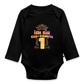 1. Geburtstag 1 Jahr Mädchen Ich Bin Eins-Zigartig - Baby Bio-Langarm-Body - Schwarz - Vorne