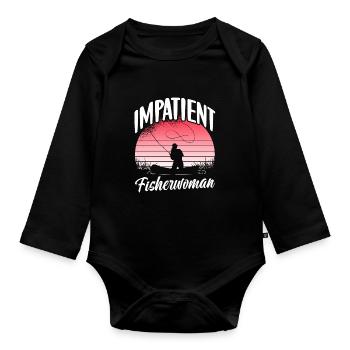 Impatient fisherwoman Fishing Fishing Fishermen - Organic Longsleeve Baby Bodysuit - black - Front