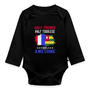 Halb Franzose Halb Tongolese - Baby Bio-Langarm-Body - Schwarz - Vorne