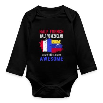 Halb Franzose Halb Venezolaner - Baby Bio-Langarm-Body - Schwarz - Vorne
