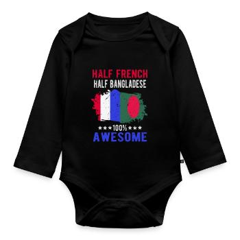 Moitié Français moitié bangladais - Body Bébé bio manches longues - noir - Devant