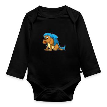 Cute Dog In Shark Costume For Kids - Organic Longsleeve Baby Bodysuit - black - Front