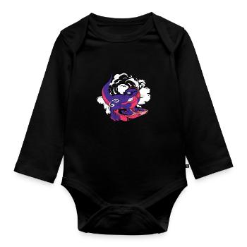 DJ Trex Dinosaur spielt Plattenspieler - elektronisch - Baby Bio-Langarm-Body - Schwarz - Vorne