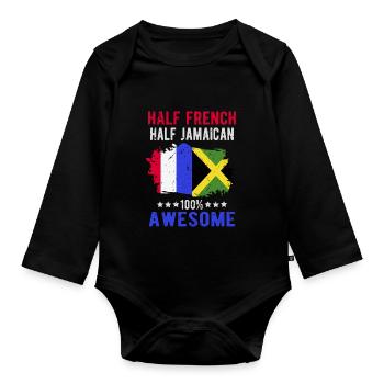 Half French Half Jamaican - Organic Longsleeve Baby Bodysuit - black - Front