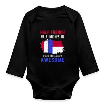 Moitié Français moitié indonésien - Body Bébé bio manches longues - noir - Devant