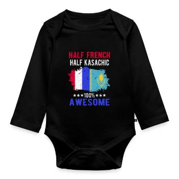 Half French Half Kazakh - Organic Longsleeve Baby Bodysuit - black - Front