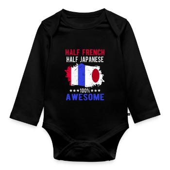 Halb Franzose Halb Japaner - Baby Bio-Langarm-Body - Schwarz - Vorne