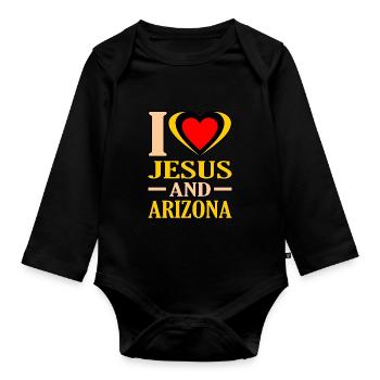 Je cœur Jésus et arizona cadeau - Body Bébé bio manches longues - noir - Devant