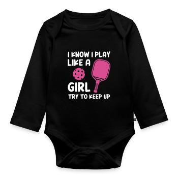 Je sais que je joue comme une fille essayer de suivre - Body Bébé bio manches longues - noir - Devant