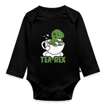 Tea-Rex Süßer T Rex Dinosaur Dino Tee Liebhaber - Baby Bio-Langarm-Body - Schwarz - Vorne