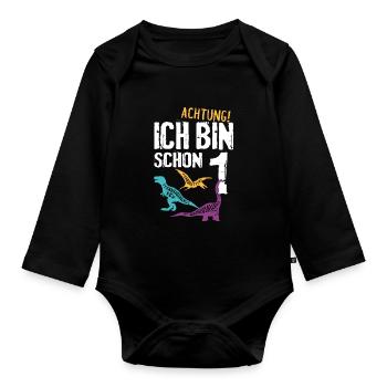 1. Geburtstag Dinosaurier 1 Jahr Dino Kinder - Baby Bio-Langarm-Body - Schwarz - Vorne