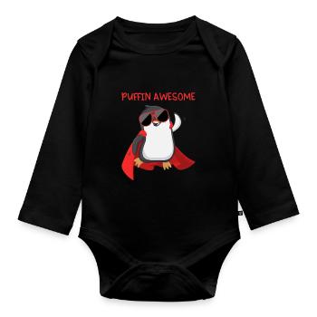 Puffin Awesome Puffin Superhero Cadeau - Body Bébé bio manches longues - noir - Devant