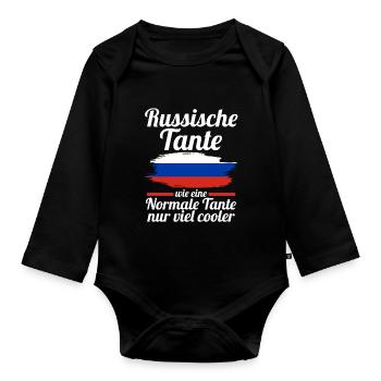 Russin Tante Russland - Baby Bio-Langarm-Body - Schwarz - Vorne