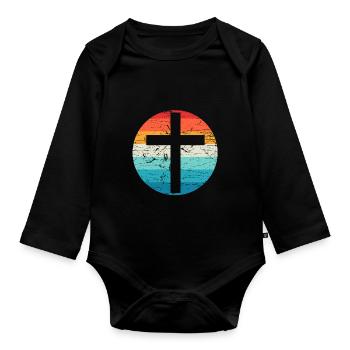 Retro Kreuz Vintage Jesus Kreuz Christliches Gesch - Baby Bio-Langarm-Body - Schwarz - Vorne