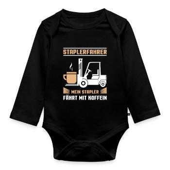 Lagerarbeiter Logistiker Stapler Staplerfahrer - Baby Bio-Langarm-Body - Schwarz - Vorne