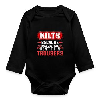 Schottischer Kilt Schottenrock Tartan Schottland - Baby Bio-Langarm-Body - Schwarz - Vorne