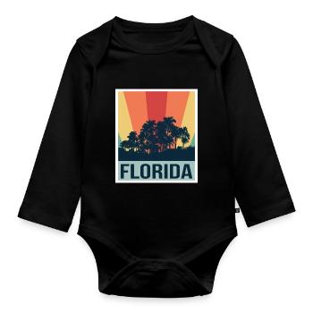Florida Palm Skyline Rétro - Body Bébé bio manches longues - noir - Devant