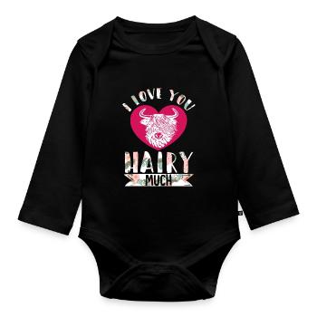 Scottish Highland Cattle Cow - Baby Bio-Langarm-Body - Schwarz - Vorne