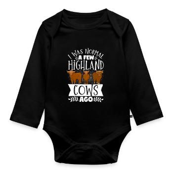 Scottish Highland Cattle Cow - Baby Bio-Langarm-Body - Schwarz - Vorne