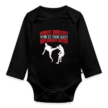 Kickboxen Kickboxer Geheult wird es wenn es stark - Baby Bio-Langarm-Body - Schwarz - Vorne