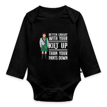 Tartan Kilt Schottenrock Spruch - Baby Bio-Langarm-Body - Schwarz - Vorne
