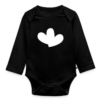 Double Cœur Blanc - Body Bébé bio manches longues - noir - Devant