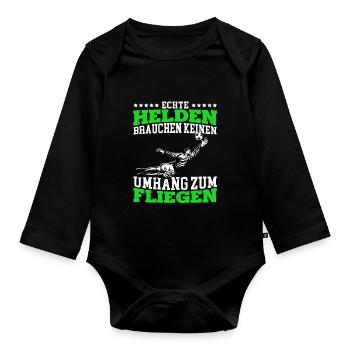 Echte Helden brauchen keinen Umhang zum Fliegen - - Baby Bio-Langarm-Body - Schwarz - Vorne