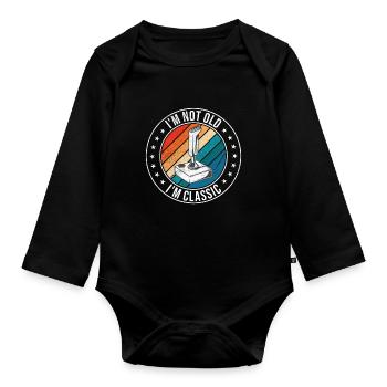 Video Games Spruch Classic Zocken - Baby Bio-Langarm-Body - Schwarz - Vorne