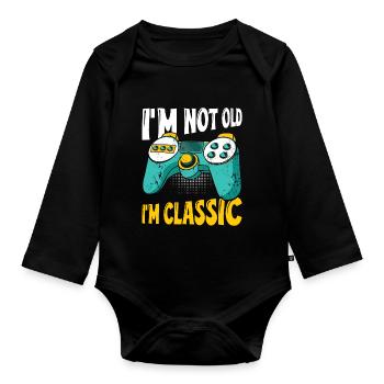 Video Games Spruch Classic Zocken - Baby Bio-Langarm-Body - Schwarz - Vorne