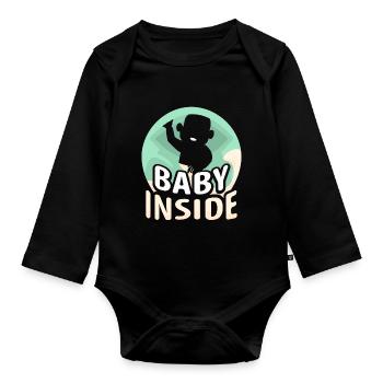 Baby Inside Pregnant Baby Inside Announcement - Organic Longsleeve Baby Bodysuit - black - Front