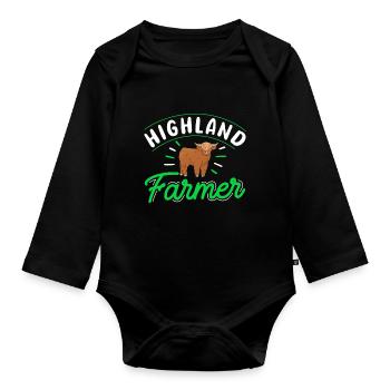 Scottish Highland Cattle Cow - Baby Bio-Langarm-Body - Schwarz - Vorne