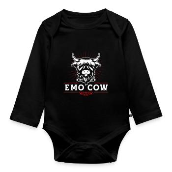 Scottish Highland Cattle Cow - Baby Bio-Langarm-Body - Schwarz - Vorne