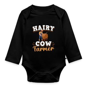 Scottish Highland Cattle Cow - Organic Longsleeve Baby Bodysuit - black - Front