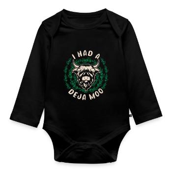 Scottish Highland Cattle Cow - Baby Bio-Langarm-Body - Schwarz - Vorne