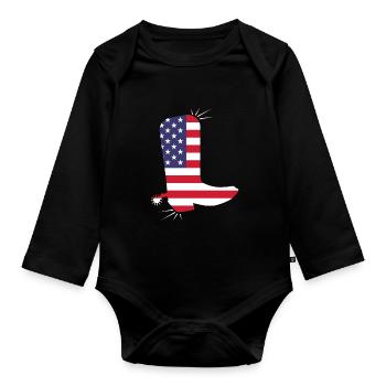 American Flag Cowboy Boot Stars And Stripes - Organic Longsleeve Baby Bodysuit - black - Front
