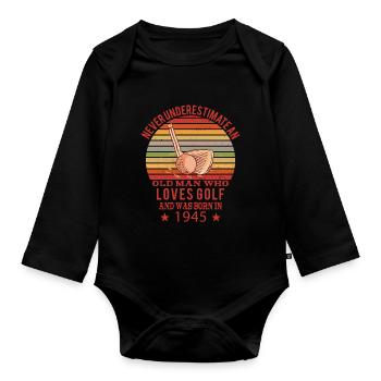 Golfer Golfer Born 1945 Birthday - Organic Longsleeve Baby Bodysuit - black - Front