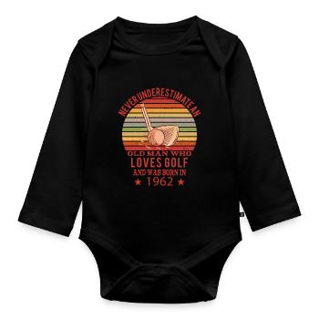 Golfer Golfer Born 1962 Birthday - Organic Longsleeve Baby Bodysuit - black - Front