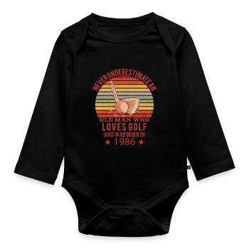 Golfer Golfer Born 1986 Birthday - Organic Longsleeve Baby Bodysuit - black - Front