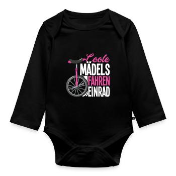 Coole Mädchen fahren Einrad Einradfahren Hochrad - Baby Bio-Langarm-Body - Schwarz - Vorne
