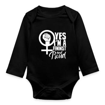 Oui, je suis féministe et fière des femmes - Body Bébé bio manches longues - noir - Devant