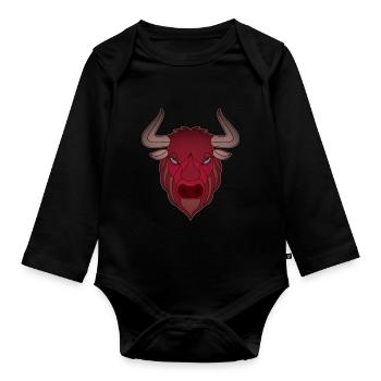 Landwirt Rind Tierkopf Motiv Aufdruck mit Stier - Baby Bio-Langarm-Body - Schwarz - Vorne